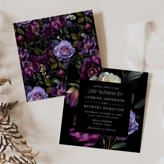 Moody Gothic Bloemen Vierkant Bruiloft Kaart