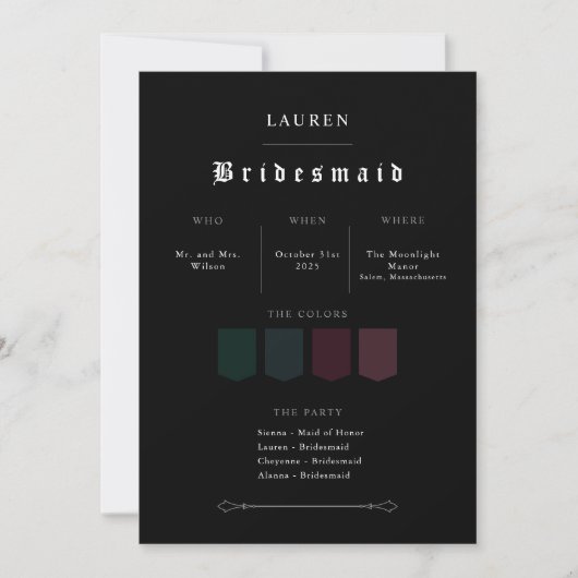 Moody Gothic Bridesmaid Proposal Invitation (Devant)