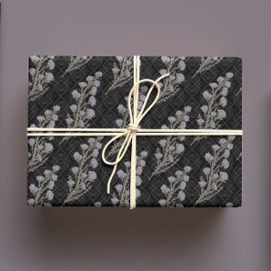Moody Gothic Charcoal  Art Deco Bloemen Inpakpapier Vel