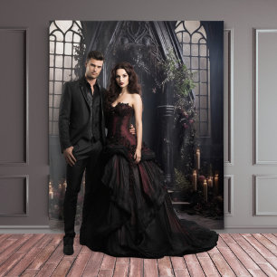 Moody Gothic Dark Alter Bloemen & Groen XLarge Wandkleed