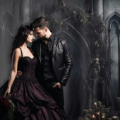 Moody Gothic Dark Candlelit Arch & Flowers XLarge Wandkleed