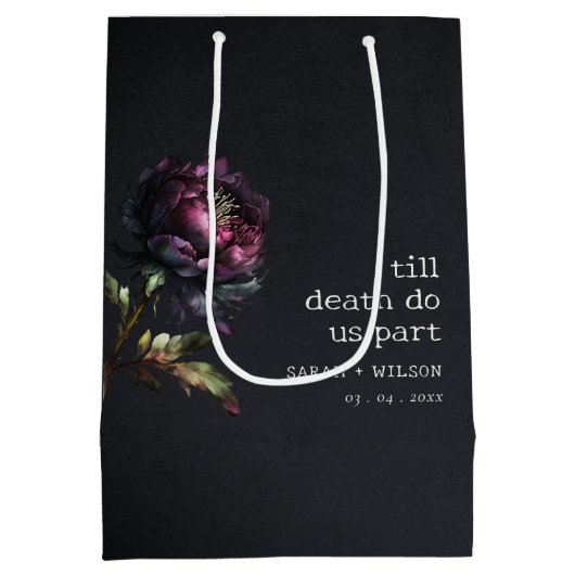 Moody Gothic Donker Paarse Zwarte Pioen Bruiloft Medium Cadeauzakje (Achterkant)