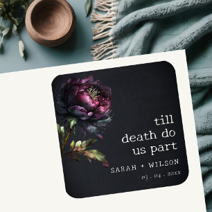 Moody Gothic Donker Paarse Zwarte Pioen Bruiloft Vierkante Sticker