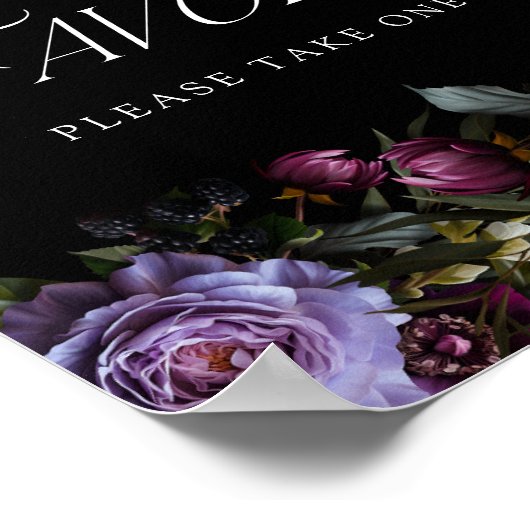 Moody Gothic Floral Paarse bruiloft gunsten teken Poster (Hoek)