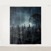 Moody Gothic Misty Graveyard bij Dusk XLarge Wandkleed (Voorkant)