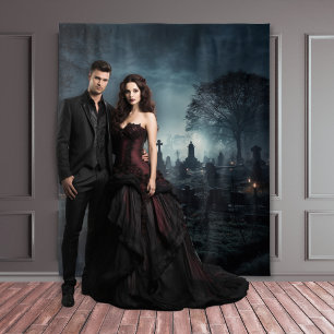 Moody Gothic Misty Graveyard bij Dusk XLarge Wandkleed