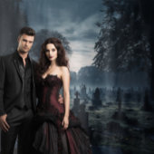 Moody Gothic Misty Moonlit Graveyard XLarge Wandkleed