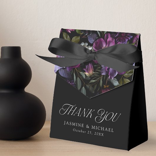 Moody Gothic Paarse Bloemen Bruiloft Dank u Bedankdoosjes