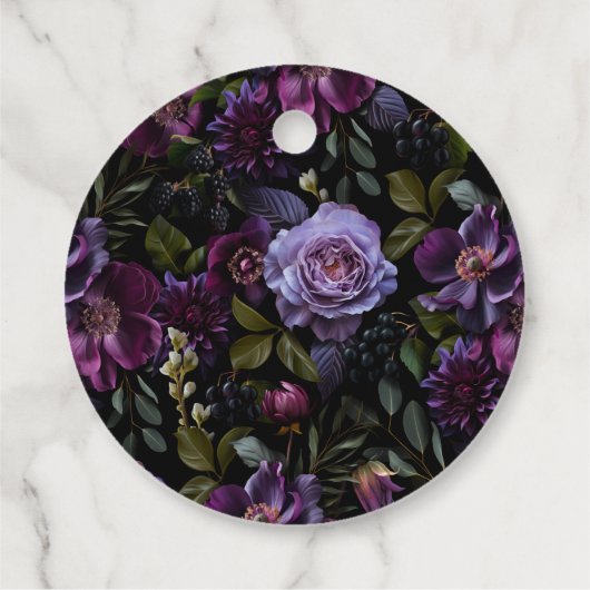 Moody Gothic Paarse Bloemen Bruiloft Dank u Bedankjes Labels (Achterkant)
