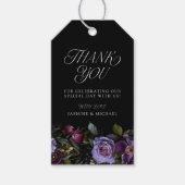 Moody Gothic Paarse Bloemen Bruiloft Dank u Cadeaulabel (Voorkant)