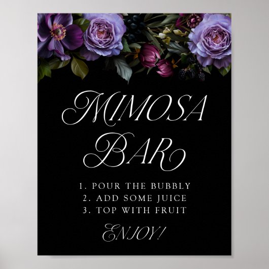 Moody Gothic Paarse Bloemen Bruiloft Mimosa Bar Te Poster (Voorkant)