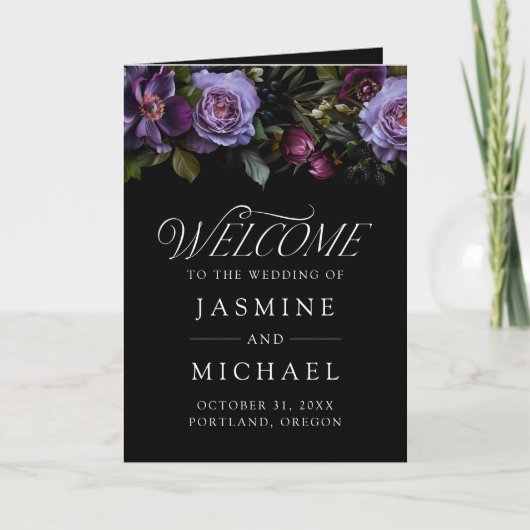 Moody Gothic Purple Floral Wedding Programme (Devant)