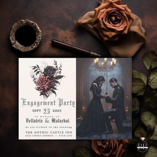 Moody Gothic Rosewood Verlovingsfeest Kaart
