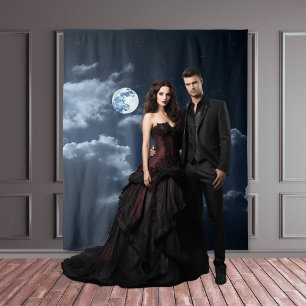 Moody Gothic Volle Maan & Wolken XLarge Wandkleed