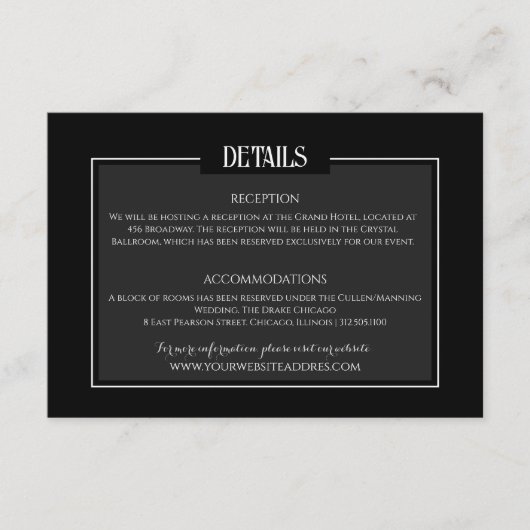 Moody Gothic Wedding Minimalistische informatie Informatiekaartje (Voorkant)