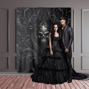 Moody Gothic Zwart Filigraan & Schedel XLarge Wandkleed