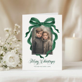 Moody Green Bow Custom Photo Christmas Holiday Feestdagen Kaart