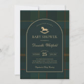 Moody Green Equestrian Plaid Polo Boy Baby Shower Kaart (Voorkant)