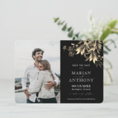 Moody Greenery Eucalyptus Black & Beige Save The Date (Staand voorkant)