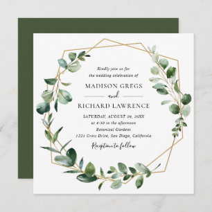 Moody Greenery met Gold Geometric Lijst Wedding Kaart
