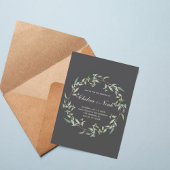 Moody Greenery Wreath Wedding Invitation