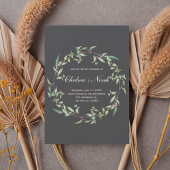 Moody Greenery Wreath Wedding Invitation