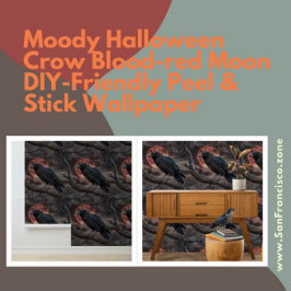 Moody Halloween Crow Bloedrode Maan Peel en Stick Behang