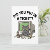Moody helpdesk cat vraagt of je een ticket hebt ge kaart (Staand voorkant)