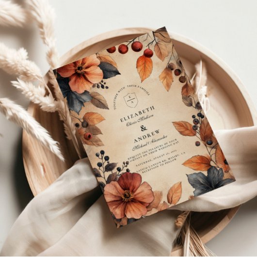 Moody Herfst Bloemen bruiloft stijl Kaart