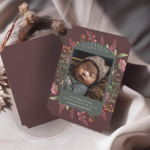 Moody Herfst Bloemen Grens Baby Geboorteaankondigi Kaart