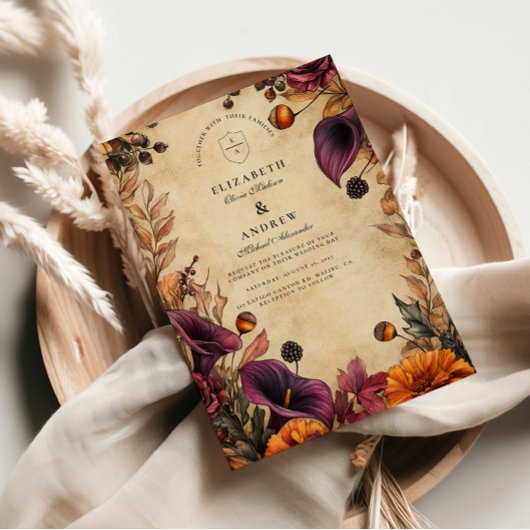 Moody herfst bloemenbruiloft kaart