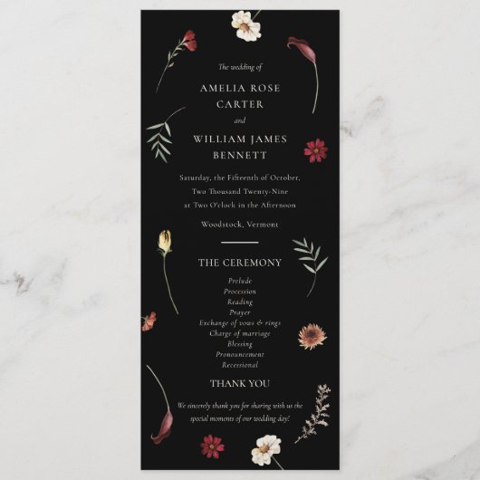 Moody Herfst Herfst Wildflower Wedding Programma (Voorkant)