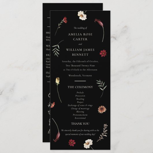 Moody Herfst Herfst Wildflower Wedding Programma (Voorkant / Achterkant)