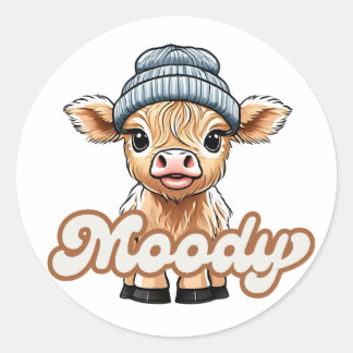Moody Highland Koe Classic Ronde Sticker