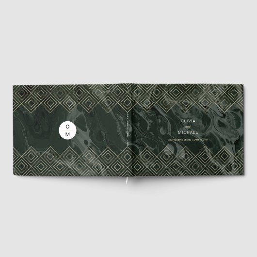 Moody Hues Emerald Green Marble Custom Guest Book Gastenboek (Volledig)