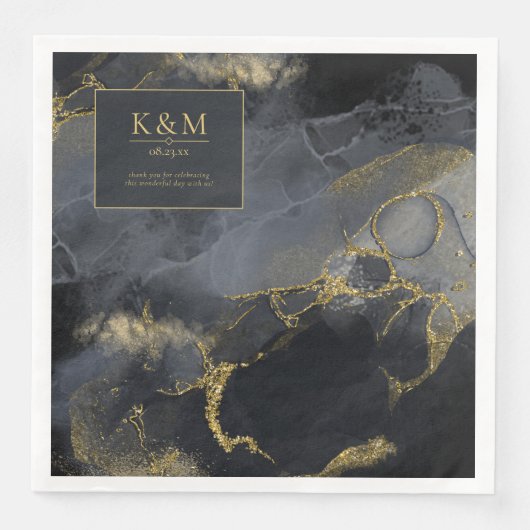 Moody Ink Charcoal Gold Abstract Blk ID988 Servet (Voorkant)