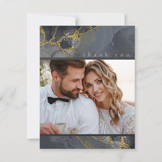 Moody Ink Charcoal Gold Abstract Dank u ID988 Bedankkaart (Voorkant)