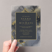 Moody Ink Charcoal Gold Abstract ID988 Acryl Uitnodigingen (Insitu (Draagbaar))
