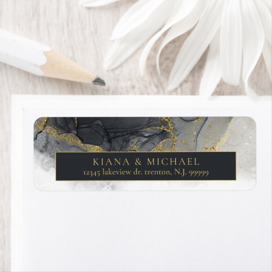Moody Ink Charcoal Gold Abstract ID988 Etiket (Insitu)