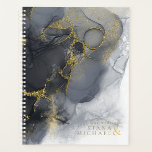 Moody Ink Charcoal Gold Abstrait ID988