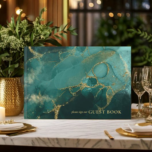 Moody Ink Emerald Gold Abstract ID988 Gastenboek