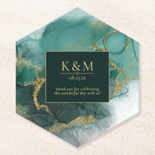 Moody Ink Emerald Gold Abstract ID988 Kartonnen Onderzetters