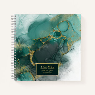 Moody Ink Emerald Gold Abstract ID988 Notitieboek
