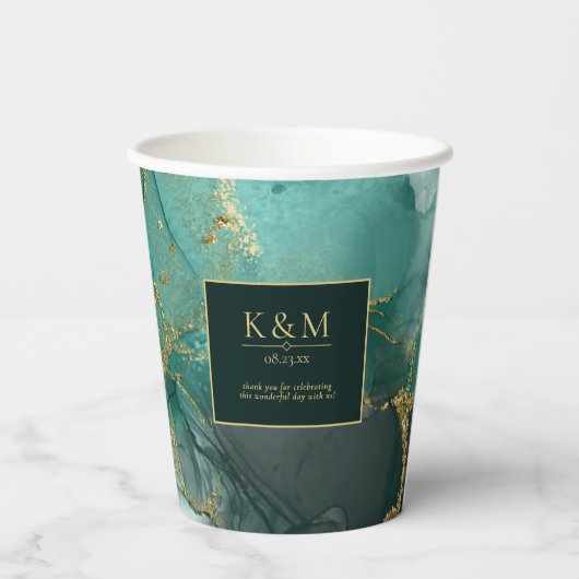 Moody Ink Emerald Gold Abstract ID988 Papieren Bekers (Achterkant)