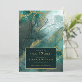 Moody Ink Emerald Gold Abstract ID988 Save The Date (Staand voorkant)