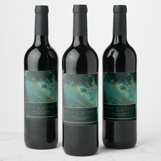 Moody Ink Emerald Gold Abstract ID988 Wijn Etiket (Flessen)