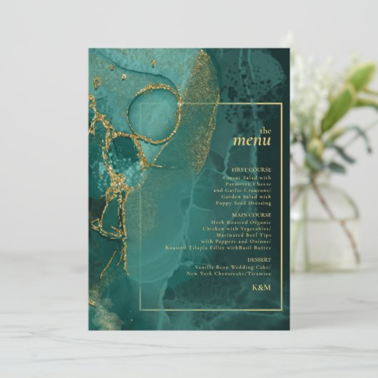 Moody Ink Emerald Gold Abstract Menu ID988 (Staand voorkant)