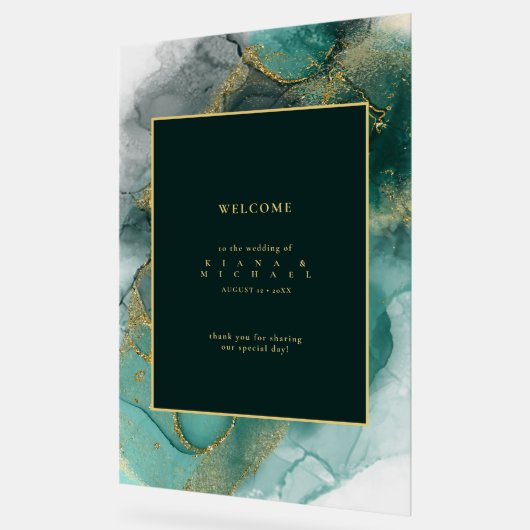 Moody Ink Emerald Gold Abstract Welkom ID988 Acryl Bord (Hoek)