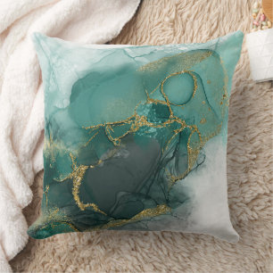 Moody Ink Emerald Gold Abstract Wht ID988 Kussen
