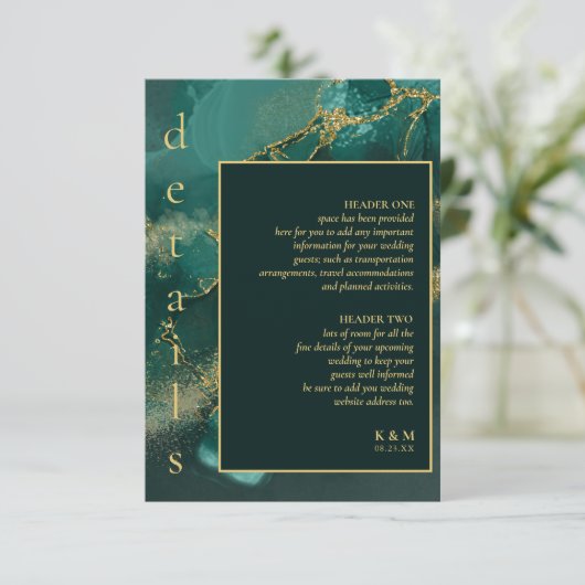 Moody Ink Emerald Gold Abstracte Details ID988 Informatiekaartje (Staand voorkant)